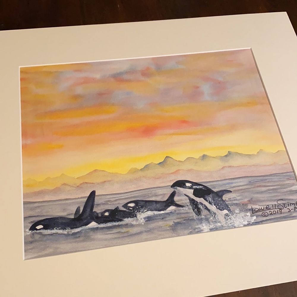 Original Watercolor 16x20 Orca Pod - Picture 5 of 6